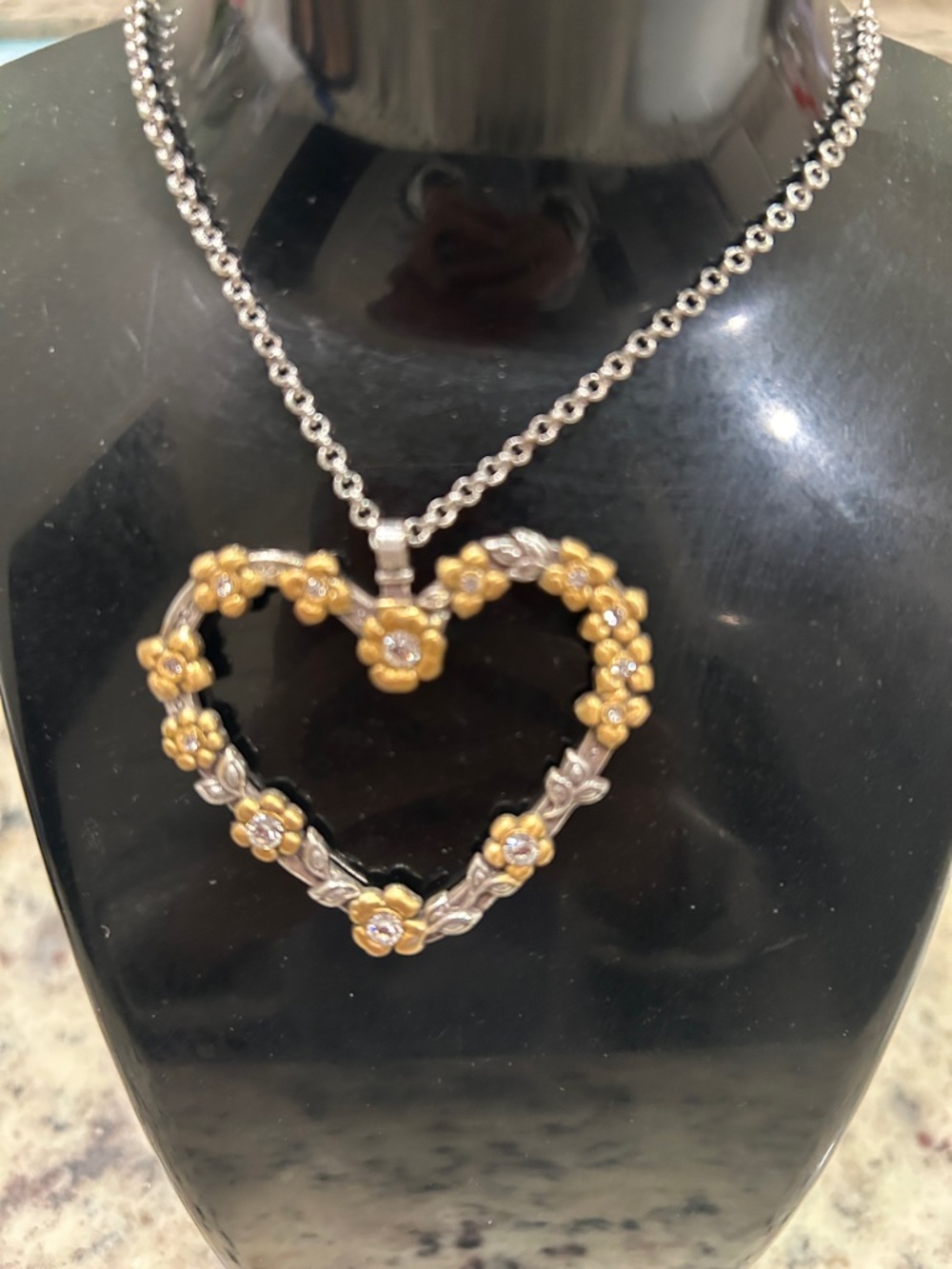 Brighton Two-Tone Floral Heart Pendant Necklace - Gold and Silver